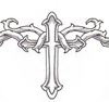 cross with tribal vines..