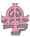 3D Alpha and Omega Symbol shown in Rose Color..