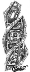 Black and Grey Biomechanical Design with Skin Rip..