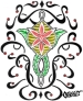 Evenstar design, feminine with color and tribal additions..