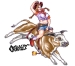 Cowgirl riding bull pinup style..