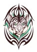 A white tiger with green eyes encompassed in a simple tribal design.