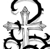 cross with tribal behind and overlapping..