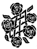 black tribal design with roses and stems..