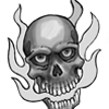 black and grey skull with flames..